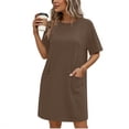 thumbnail image 2 of Sentmoon Sun Dress Plus Size with Pockets Crew Neck Solid Color Vacation Dress Short Sleeve Regular Fit Travel Beach Essentials for Family Sundresses for Travel and Vacation Brown M, 2 of 7