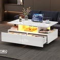 thumbnail image 3 of 35.4" LED Coffee Table with 2 Storage Drawers,High Glossy Modern White Coffee Table for Living Room,2-Tier,White, 3 of 8