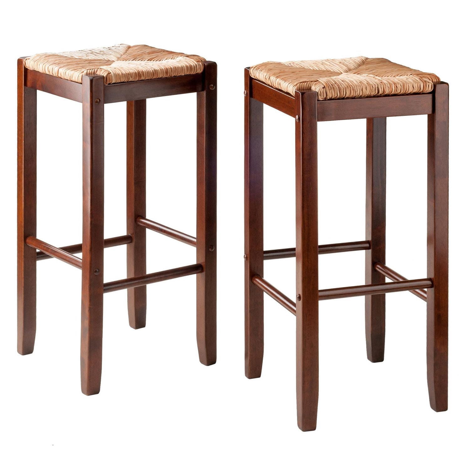 Winsome Kaden Rush Seat Bar Stools, 2-Pc Set, Walnut
