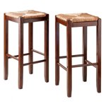 Winsome Kaden Rush Seat Bar Stools, 2-Pc Set, Walnut