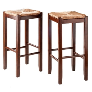 Winsome Kaden Rush Seat Bar Stools, 2-Pc Set, Walnut
