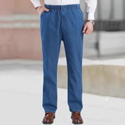 Big Et les grands Jeans pour hommes haute taille Casual style pantalons de denim élastique taille stretch couleur solide en plein air Pantalons de randonnée chute avec poche
