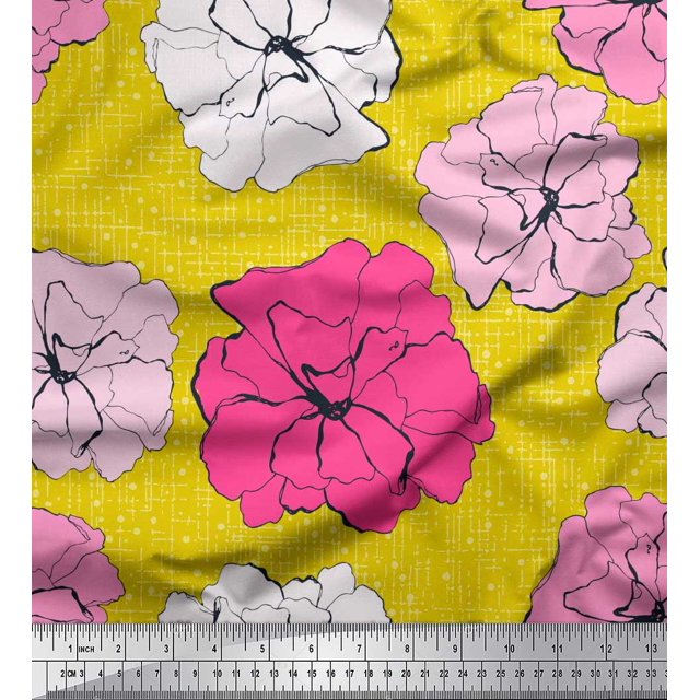 Soimoi Silk Fabric Carnation Floral Printed Fabric 1 Yard 42 Inch Wide
