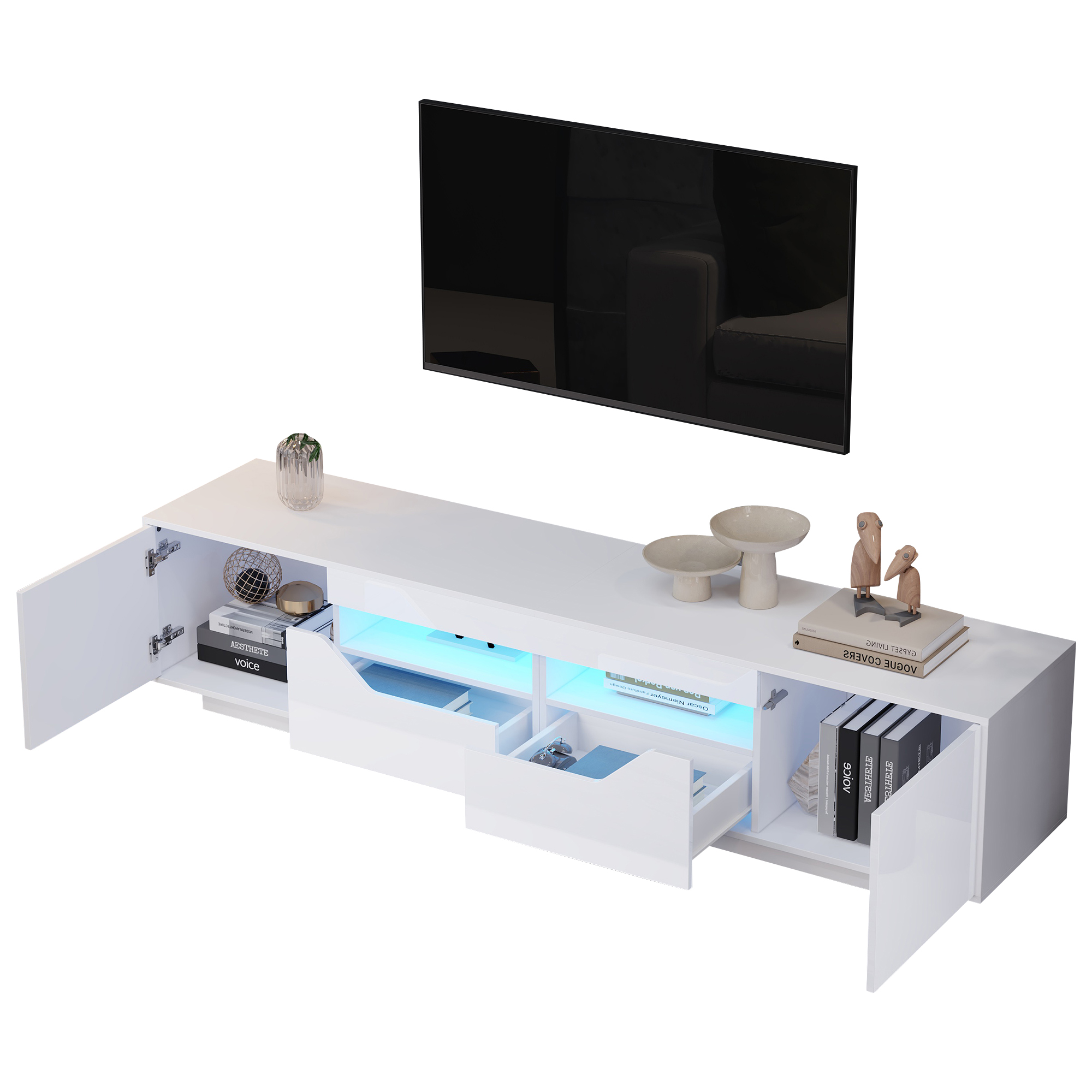 Meuble télé Noble House 64,8 pouces, console multimédia pour téléviseur de 65 pouces, blanc