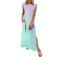 thumbnail image 1 of Mceream Robes d'Été pour Femmes Grande Taille2026 Col Rond Ample Fendue Sans Manches Robes Soleil Décontractées Longues Fluides Infroissables Plage Voyage Vacances Vêtements Multicolore P, 1 of 5