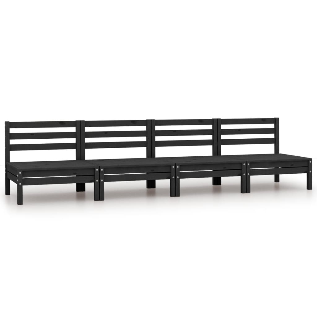 vidaXL Canapés de Jardin Mi-Hauteur 4 Pcs Noir Pin Massif