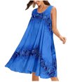 thumbnail image 2 of HKEJIAOI Liquidation d'Économies Robes Décontractées pour Femmes Cadeau de la Saint-Valentin Mode d'Été pour Femmes Décontractée Robe Midi à Col Rond Sans Manches à Fleurs Robe de Plage Ample Robe d'Été Bleue, 2 of 9