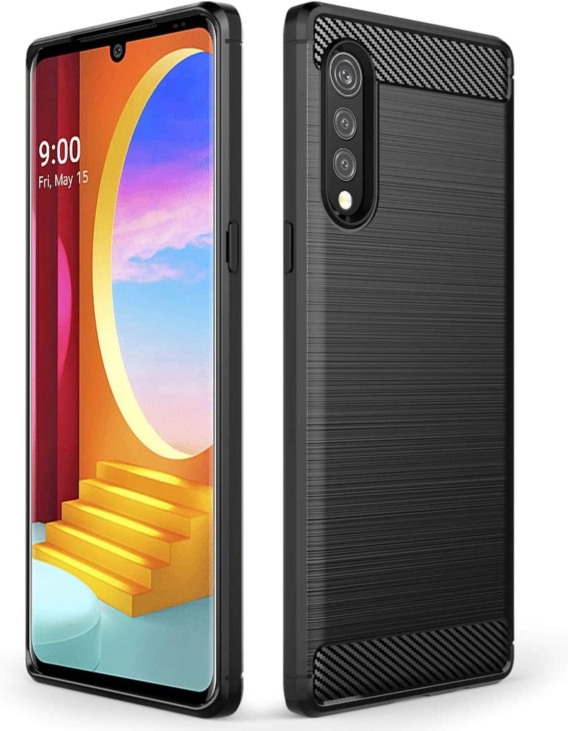 HSHDLDF Case for LG Velvet 5G, Soft Slim Brushed TPU Carbon Fiber Design Protective Cover, Thin Durable Phone Case, Shockproof Protection, Flexible LG Velvet 5G Case (Black)