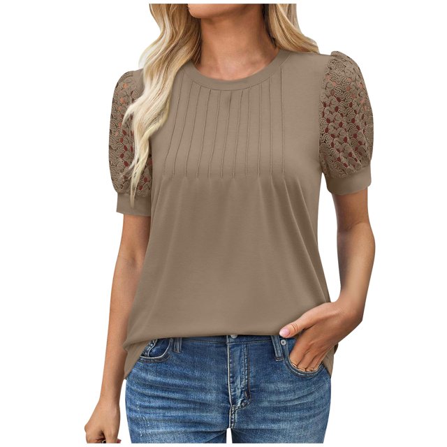 Liquidation! T-Shirt Grande Taille pour Femmes, Blouse à Manches Courtes d'Été pour Femmes, Blouses à Col Rond Mode Féminine Couleur Unie