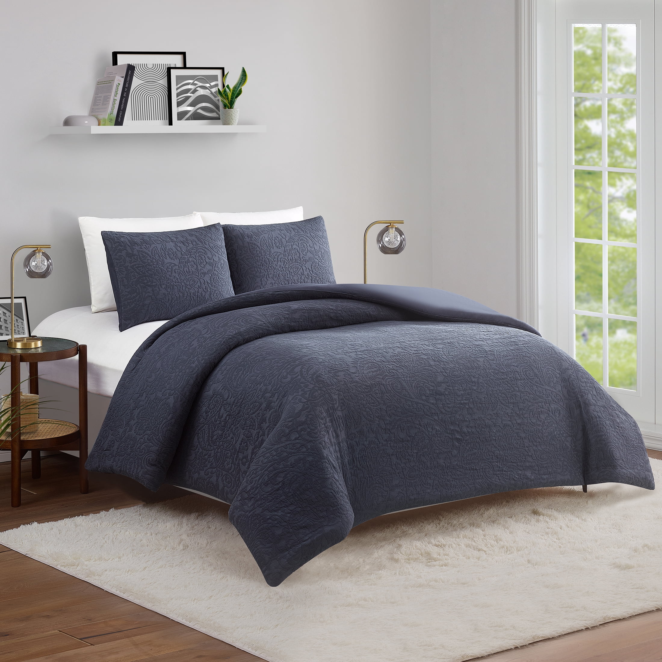 Ensemble de couette Better Homes & Gardens Paisley Matelassé, 3 pièces, gris, très grand lit, tous âges