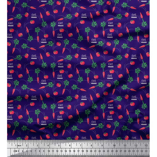 Soimoi Poly Georgette Fabric Text,Tomato & Carrot Vegetable Fabric Prints by Yard 52 Inch Wide