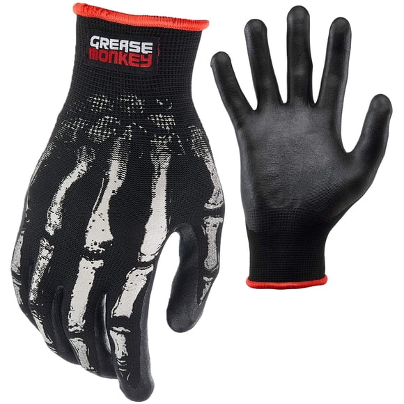 Grease Monkey Bone Series Foam Nitrile Mechanic Gloves with Grip Work Gloves and All Purpose Gloves Bones Medium