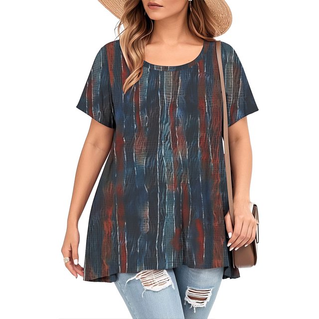 Ovzne Robes d'Été pour Femmes Robe de Plage pour Femmes Ample à Manches Courtes Style Rétro à la Mode Imprimée à Col Rond Robe Grande Taille Robe à Col Rond pour Femmes Robe de Vacances à Manches Courtes Imprimée