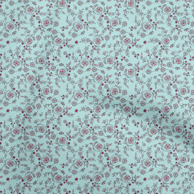 oneOone Cotton Poplin Turquoise Blue Fabric Asian Block Print Sewing Craft Projects Fabric Prints By Yard 56 Inch Wide