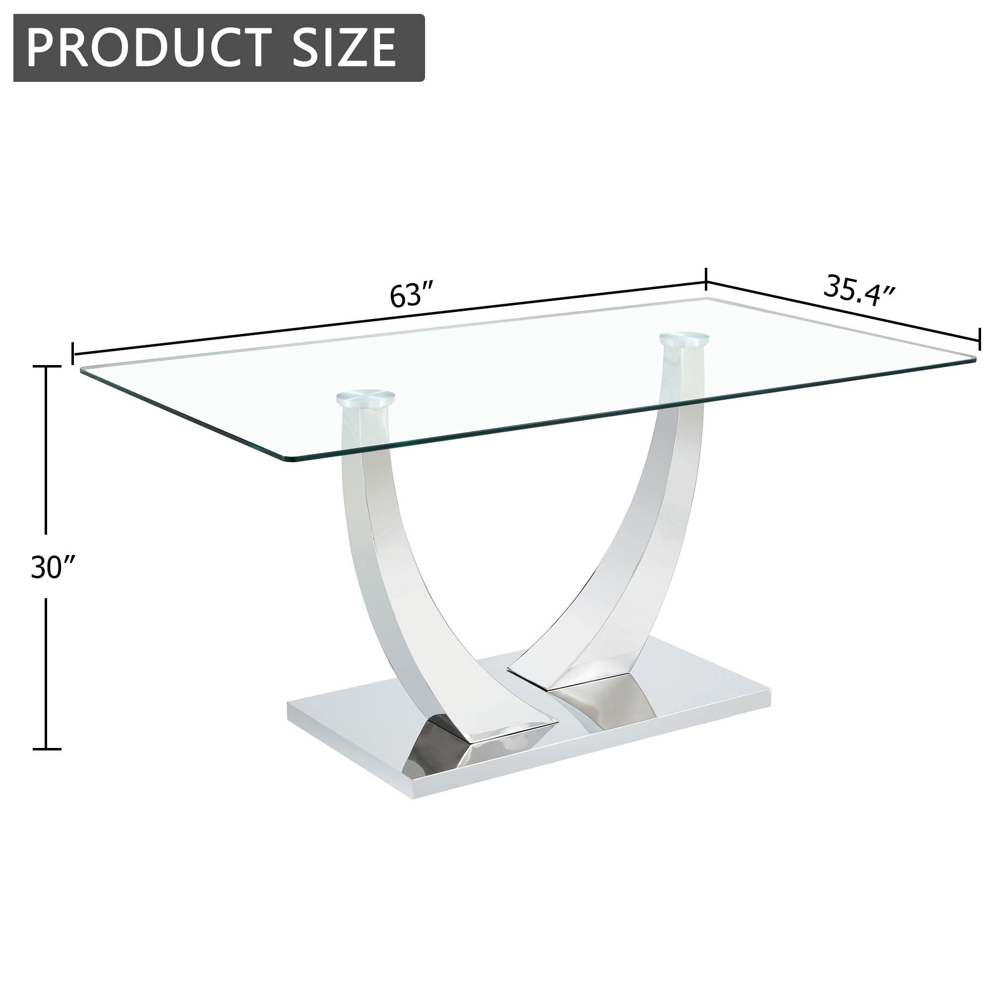 Table de salle à manger rectangulaire moderne Noble House 160 cm, plateau en verre trempé 1 cm d'épaisseur, argent
