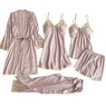 thumbnail image 1 of Pxiakgy Pyjamas pour Femmes Ensemble de Pyjamas en Satin 5 Pcs Pyjamas en Soie Effet Dentelle Pyjamas pour Femmes Rose + TG, 1 of 3