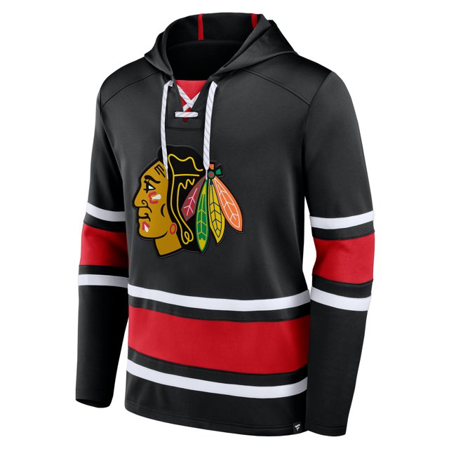 Men's Chicago Blackhawks Puck Deep Lace-Up Pullover Hoodie - Black