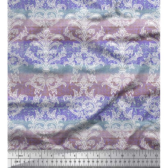 Soimoi Velvet Fabric Stripe & Ogee Damask Printed Fabric 1 Yard 58 Inch Wide