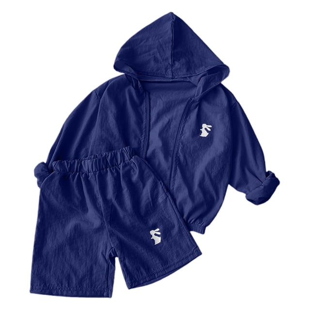 Hiiyo Ensemble d'Été pour Garçons Upf 50+ Protection Solaire Respirant Veste à Capuche et Short