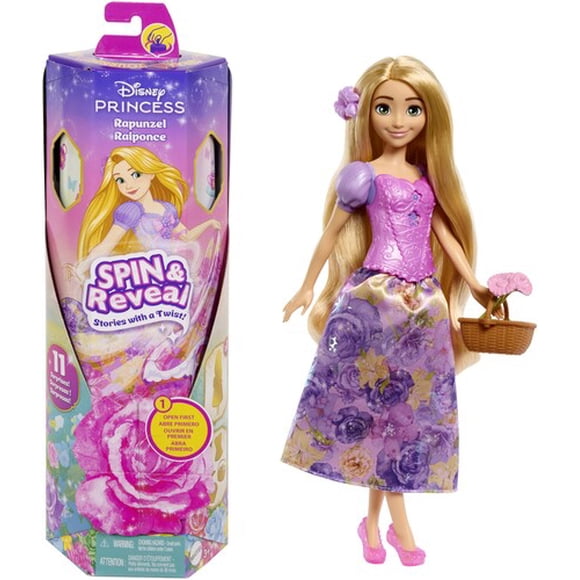 Mattel-Princesses Disney Spin&Reveal-Poupée Raiponce avec surprises