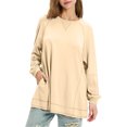thumbnail image 2 of RXIRUCGD Ladies' Fashionable Loose Casual Solid Color Patchwork Round Neck Long Sleeved Hooded Sweatshirt, Beige, Size: L, 2 of 7