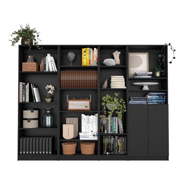 FM FURNITURE Misani 4 Piece Living Room Set Black Engineered Wood