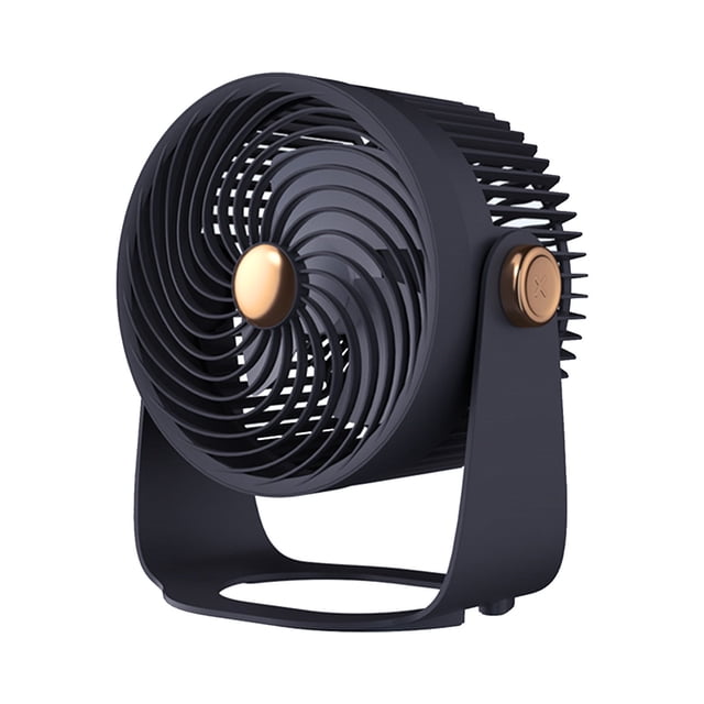 TopLLC Table Fan Hanging Fan-use USB Desk Fan, a compact and portable fan with a modern dark design. Features include 3 adjustable speeds, a flexible head for angle adjustment, and USB-powered operation. This quiet personal fan is ideal for desktop cooling at home, office, or during travel. Measures 23×18×20cm and weighs 530g.