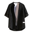thumbnail image 1 of Weiqiqre T-Shirt Décontracté pour Hommes à Manches Courtes, Couleur Unie, Col Ras du Cou à Boutons, Mode Automne, Hauts Style de Rue pour l'Été, 1 of 4