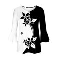 thumbnail image 4 of Femmes Tops Top Floral Impression V-Cou à Manches Courtes T-Shirt Beige L, 4 of 5