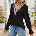 thumbnail image 4 of CEHVOM T-shirt Mode Femme Col en V Manches Longues Ample Liquidation, 4 of 5