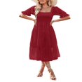 thumbnail image 3 of Women Dress Square Neck Short Puff Sleeve Ruffled Backless Swiss Dot Sundress, 3 of 6