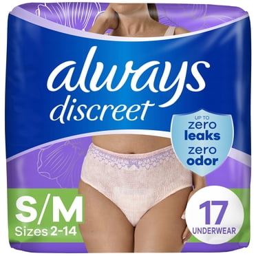 Culottes d’incontinence et de post-partum pour adultes Always Discreet, protègent jusqu’à 100% contre les fuites urinaires, pour femmes, taille P/M, 17;culottes