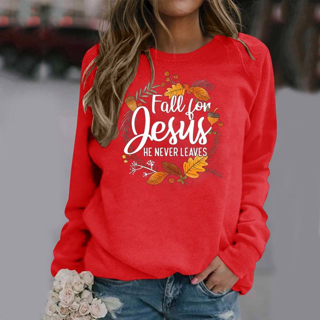 Babysbule Liquidation Hauts à Lettres pour Femmes Dames Automne Imprimé Ample Manches Longues Col Rond Chandail à Enfiler Haut T-Shirt Haut