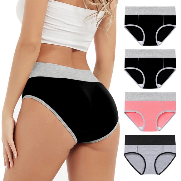 EGNMCR Women's Cotton Underwear, High Waist Breathable Briefs, Soft Underpants, Ladies Stretch Panties 4PC Women's Comfortable High Waisted Panties Women's Physiological Underpants Women Panties