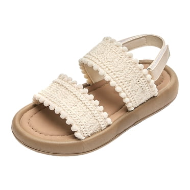 Splozh Little Girls Dress Sandals Kids' Sandals Summer Girls Beach Shoes Girls Princess Soft Soled Casual Shoes Open Toes Flat for Kids Toddler White,5.5-6 Years