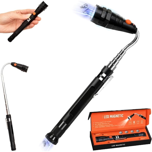 Outil de Prise Magnétique Télescopique à DEL, Lampe de Poche Flexible Extensible de 22,6 Po, Aimant Extensible Pivotant à 360°, Outil de Récupération Flexible, pour Petites Pièces Métalliques dans les Espaces Étroits (1 Pce)