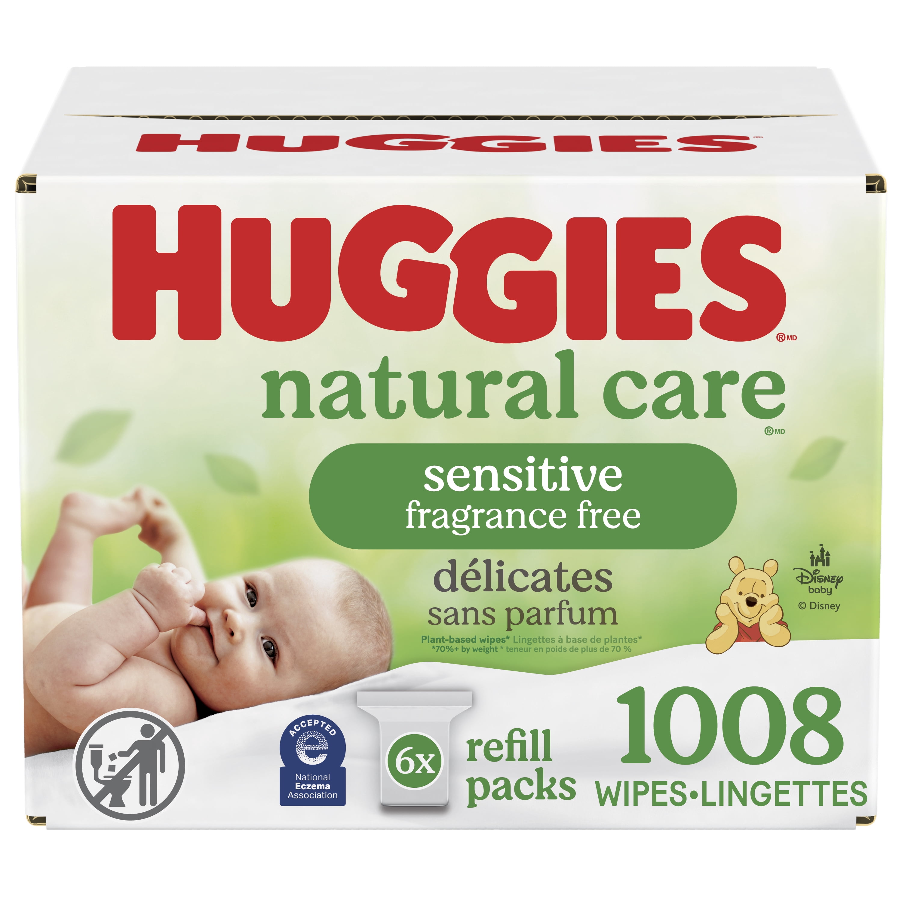 Huggies Natural Care Sensitive Baby Wipes, UNSCENTED, 6 Refill Packs, 1,008 Wipes