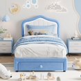 thumbnail image 1 of Twin Size Upholstered LED Platform Bed Frame with Storage Drawer Velvet No Box Spring Needed Blue, 1 of 7