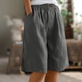 thumbnail image 2 of Timegard Wide Leg Shorts for Women Cotton Linen Elastic Waist Button Loose Solid Color Knee Length Pants, 2 of 7