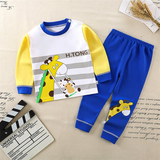 Pyjamas pour Enfants Ensemble Confort à Manches Longues Col Rond Motif Dessin Animé Vêtements de Nuit pour Filles 2Y-3Y