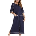 thumbnail image 1 of yievot Robe de Maison pour Femmes Longue à Fermeture Éclair devant Peignoirs Chemises de Nuit avec Poches Tenue d'Intérieur, 1 of 4