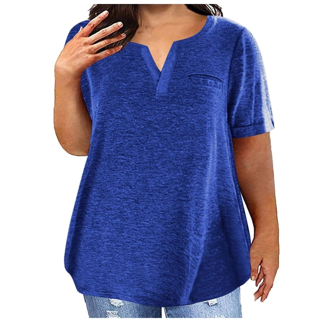 asjyhkr Plus Size Womens Summer Tops Short Sleeve T Shirts Loose Stretch Soft Comfy Tees Solid Basic Blouses
