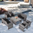 thumbnail image 1 of Gymax 8PCS Patio Outdoor Rattan Conversation Furniture Set w/ Black Cushion, 1 of 10