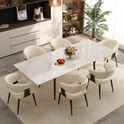 NessCarsti Extendable Dining Table, 62.9"-94.4", Sintered Stone, White, Seats 6-10, for Living Room