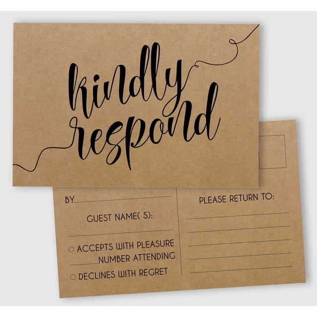Inkdotpot RSVP Postcards (Set Of 50) 4"X6" Blank With Mailing Side,RSVP Reply Response Cards For Wedding Rustic Kraft Script Style Print Return Cards