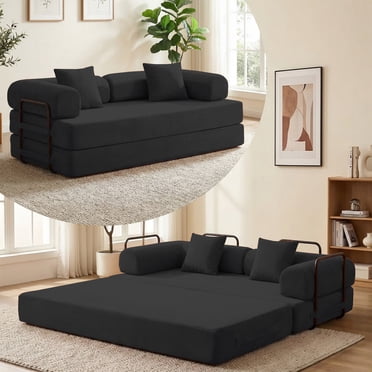 Puremind 78.7"W Convertible Folding Sofa Bed, Futon Sofa Bed, Corduroy Sleeper Sofa, Foldable Floor Couch for Living Room/Small Space, Gray