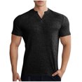 thumbnail image 1 of Men's Muscle T Shirts Stretch Short Sleeve V Neck Bodybuilding Workout Tee Shirts Slim Fit Ribbed Knit Shirt, 1 of 5