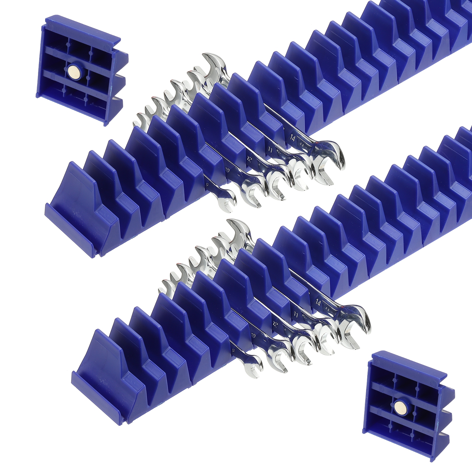46pcs Magnetic Wrench Organizer for Tool Box, Magnetic Modular Wrench Organizer Holder Toolbox Universally for 46 Tools Drawer Chest Ratcheting Offset Wrenches, Blue