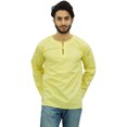 thumbnail image 1 of Atasi Men's Yellow Short Kurta Round Keyhole Neck Cotton Tunic Shirt-XXX-Large, 1 of 6