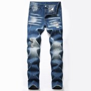 EGNMCR Jeans for Men, Men's Elastic Waist Loose Fit Denim Pants, Mens Pull On Jeans Men's High-end Stretch Nostalgic Frayed Slim-fit Jeans Men Pants